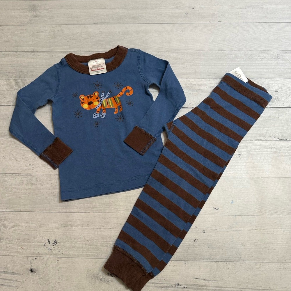 Hanna Andersson kids long John pajamas winter tiger brown blue stripes 90/3